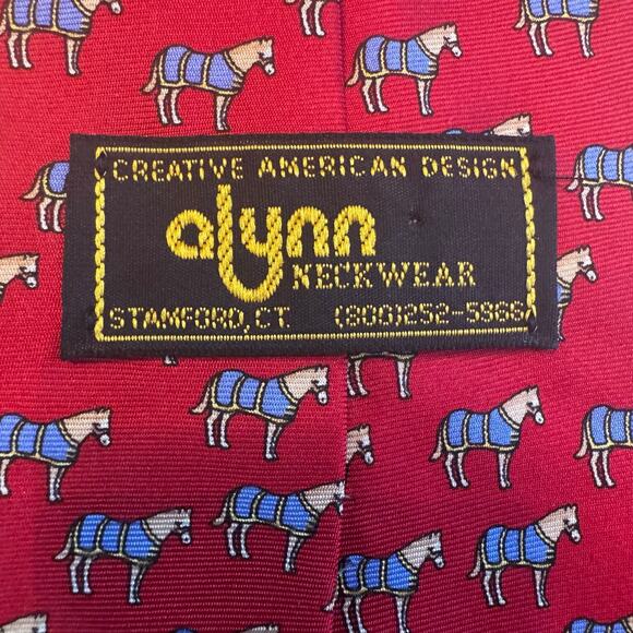 Alynn Neckwear Horse with Blanket Red / Blue Silk Tie 59" L 4" W Equestrian USA - Picture 6 of 8